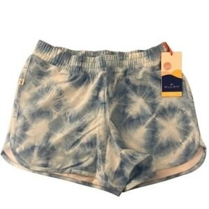 Wild Rye Tie Dye Athletic Shorts Women's Blue White Elastic Waist Pockets, 8‎